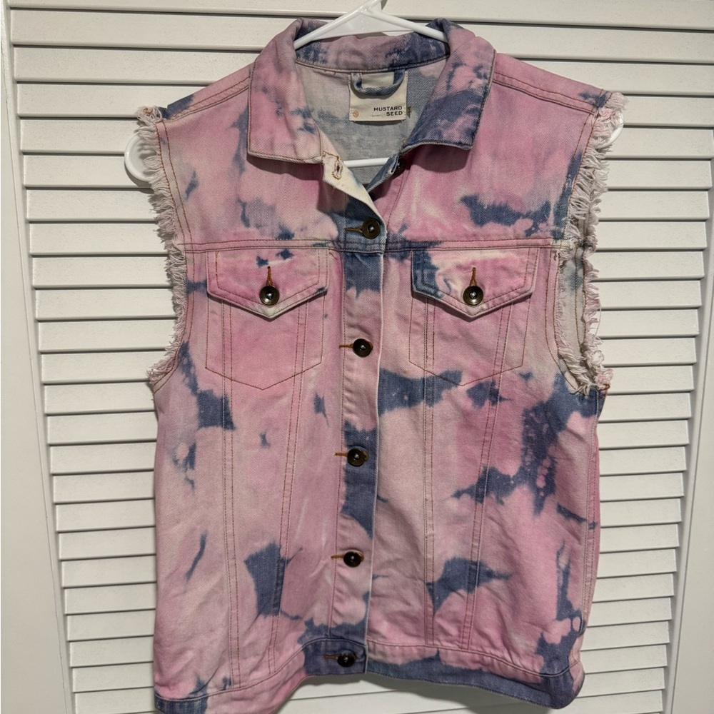 Pink and Blue Tie-Dye Denim Vest